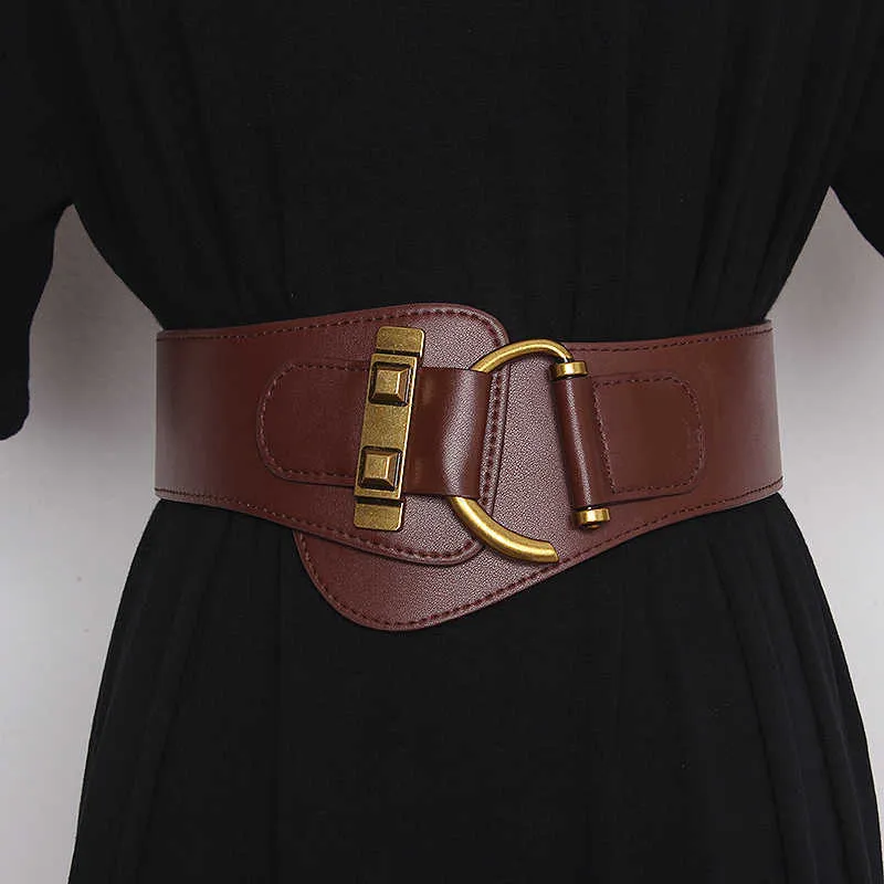 Mode large ceinture en cuir véritable Corset ceinture femmes grande couleur or boucle ardillon ceinture femme taille ceinture robe décorative Q0625