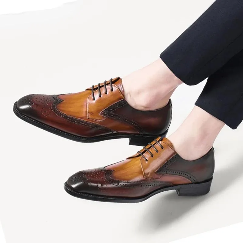 Мужская формальная натуральная кожа Oxfords Wingtip платье обувь свадебные мужские броги офисные итальянские оружины обувь