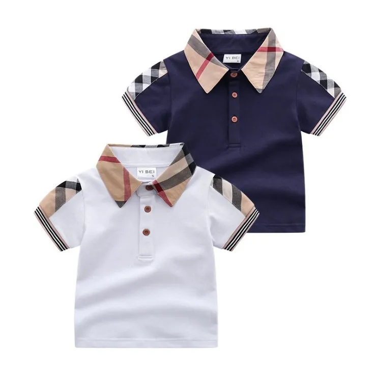 Kinder-T-Shirt, hochwertiges Poloshirt aus 100 % Baumwolle, kurzärmelig, kariertes T-Shirt für Jungen, Gentleman-Stil, lässige Tops, T-Shirts, Jungen-Shirts für den Sommer