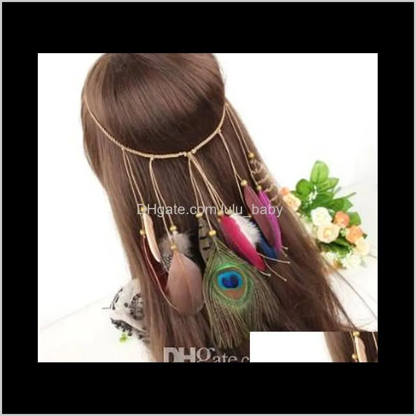  40pcs/lot diy simple multi bohemian style tassel headbands peacock feathers hair band styling tools accessories ha680