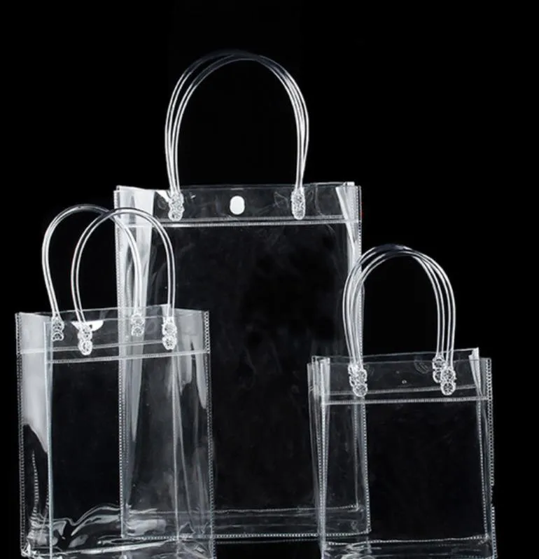 2018 Limited 10Pcs/Lot Transparant Pvc Gift Tote Packaging Bags With Hand Loop, Clear Plastic Handbag, Closable Garment Bag