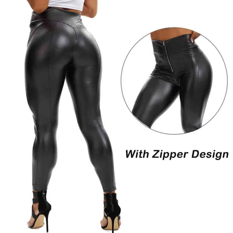 Faux Leather Elastic Hip Push Up Pants Black Sexy Leggings for