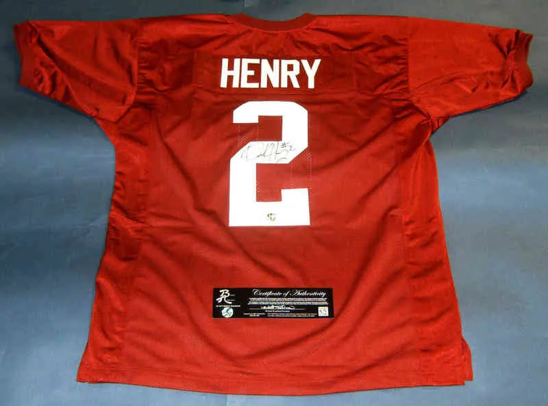 Maillot de football personnalisé Hommes Jeunes Femmes Vintage 2 DERRICK HENRY CRIMSON 2015new BAMA AUTH Rare High School Taille S-6XL ou n'importe quel nom et numéro de maillots