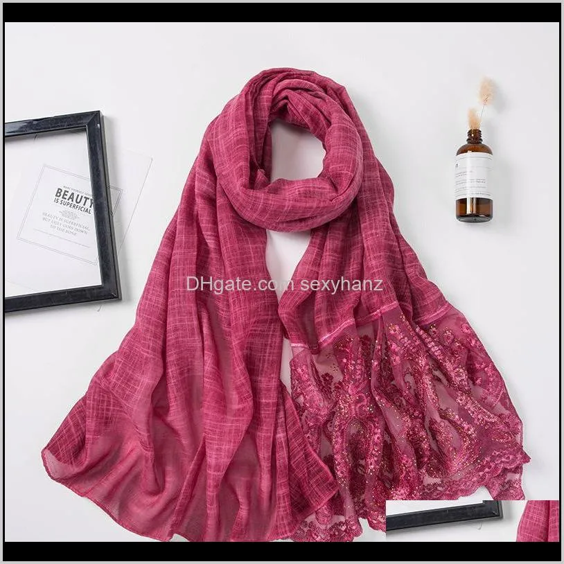 brand designer rhinestone hijab lace scarf for muslim women soft islamic headscarf india wrap head scarves foulard femme hijabs