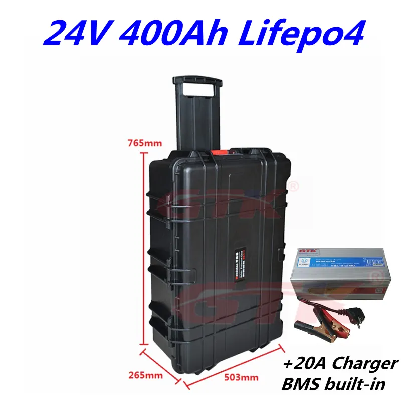 Büyük Kapasiteli 24 V 400AH LIFEPO4 LITHIUM PİL 8S MOTORHOME RV Güneş Sistemi Için 8s BMS Golf Arabası Enerji Depolama + 20A Şarj