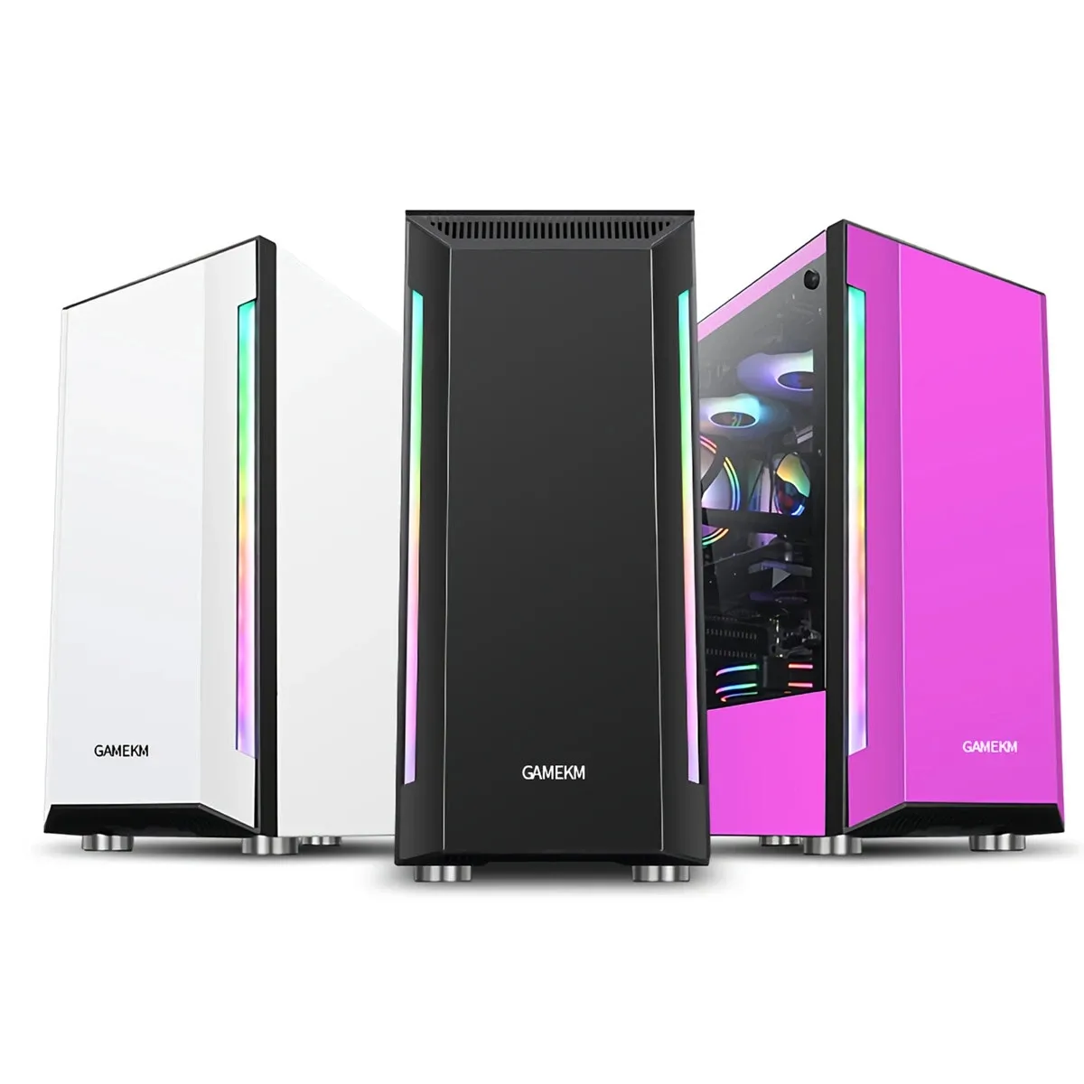 GAMEKM Desktop Computer Case ATX/M-ATX/ITX Acrylic Side Panel Water Cooling Dustproof RGB Gaming PC Shell for - Black