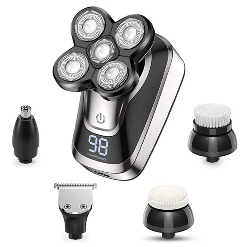 5in1rasoir électrique kits de toilettage corps du visage électrique rasoir humide et sec hommes barbe rotative rechargeable rasage chauve machine P0817