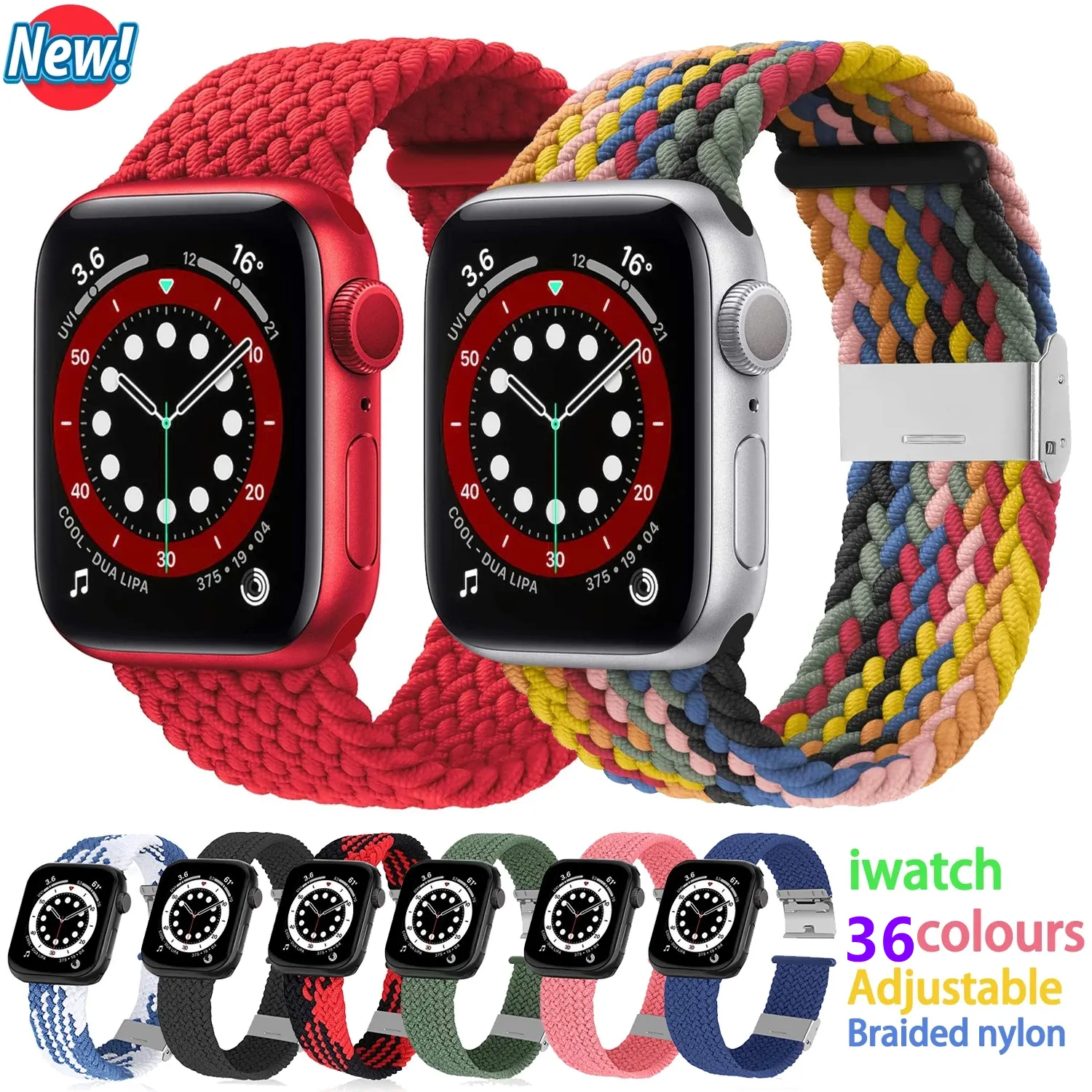 Alça de laço trançada ajustável para Apple Watch Ultra 49mm Banda 8 7 41mm 45mm 42mm 38mm 36 cores Pulseira Elástica Pulseira iWatch Series 6 SE 5 3 40mm 44mm