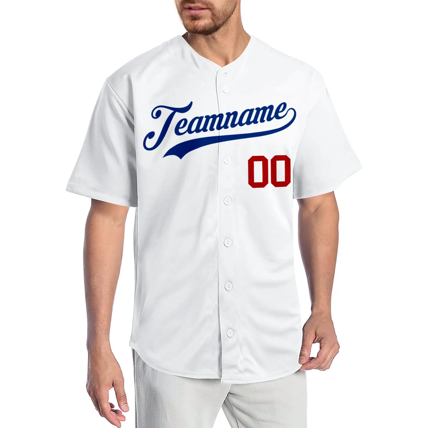 주문 흰색 로얄 레드 -56756 정통 야구 유니폼