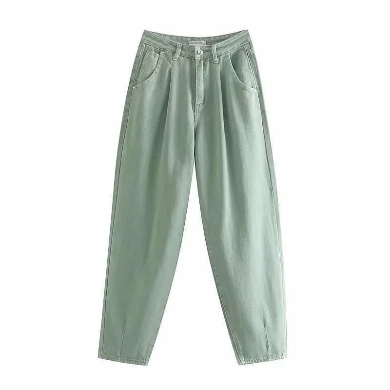 Moda Kobiety Luźna Mama Dżinsy Długie Spodnie Kieszenie Zipper Streetwear Kobiece Spodnie 210607