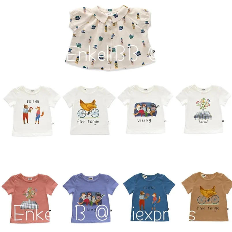 OEUF Kleinkind Mädchen und Jungen Kurzarm T-shirt Lustige Tier Muster Cartoon Tops Kinder Marke Mode Kleidung 210619