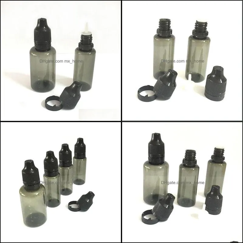 Wholesale- Wholesale 5ml 10ml 15ml 20ml 30ml 50ml PET Plastic Black Empty Bottle E Liquid Bottle With Childproof Cap Tamper Evident