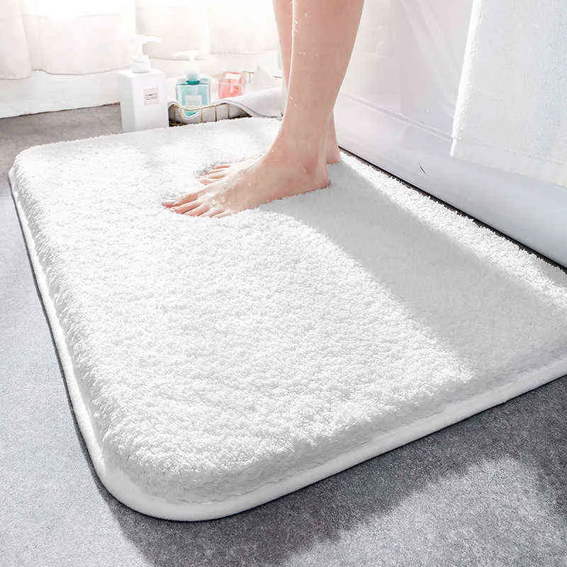 Super Thick Fluff Fiber Bath Mats Comfortable and Soft Bathroom Carpet Non-slip Absorbent Rug Foot Mat Shower Room Doormat 211109