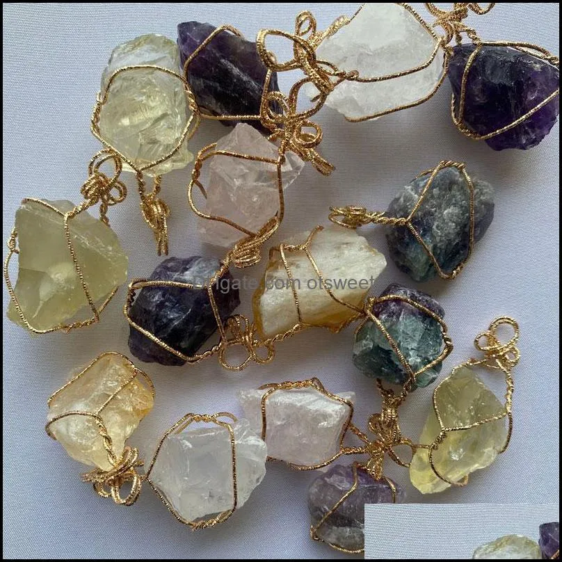 Natural Crystal Quartz Healing Bead Gemstone Necklaces Women Men Pendant Original Stone Style Party Club Jewelry