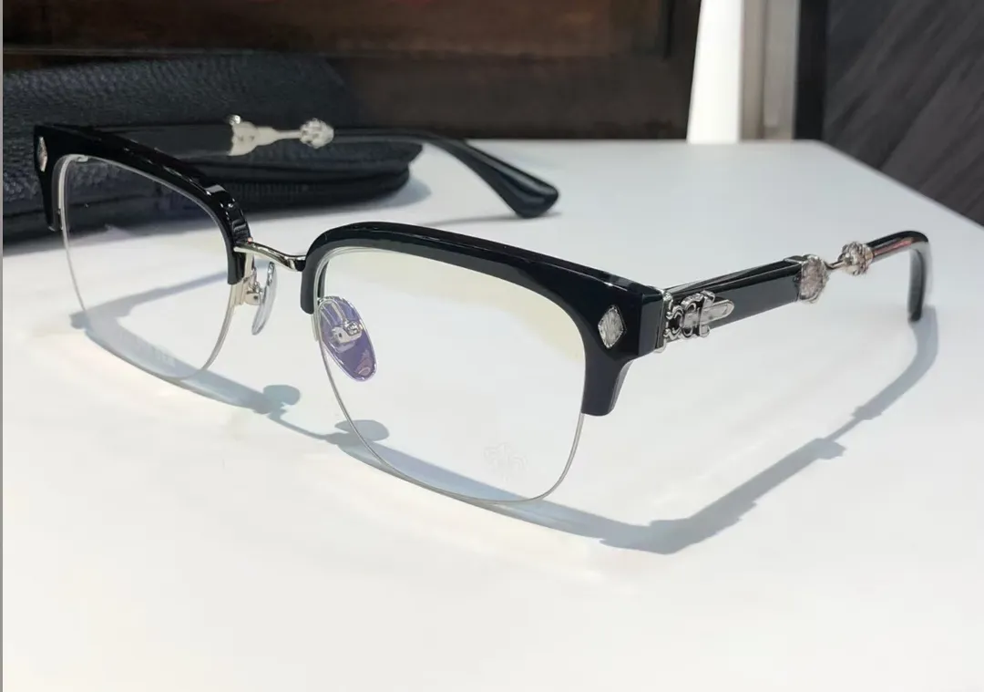 Titanium Brillen Zilver Zwart Half Frame Pull Clear Lens Mannen Mode Zonnebril Frames met doos