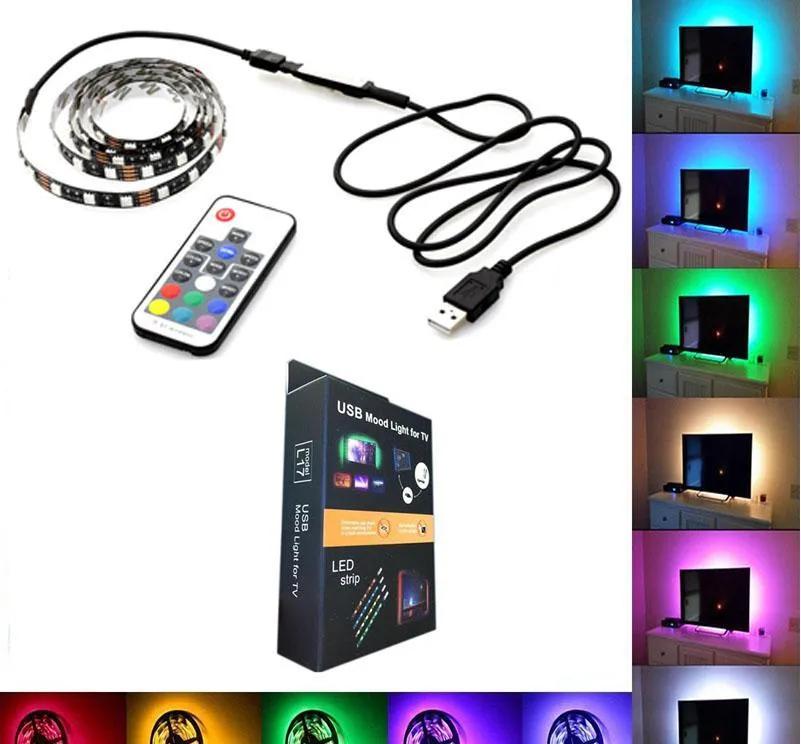 2021テレビバックグラウンドLEDストリップ照明30LEDS / M DC5V USB SMD5050 RGB MINIおよび17KEY RFコントローラー50cm / 1m / 2mセット