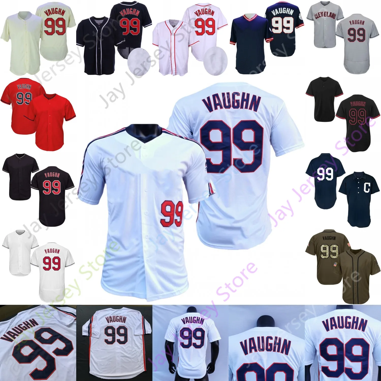 99 Ricky Vaughn Jersey White Turn Back 1995 Navy Pullover Red Grey