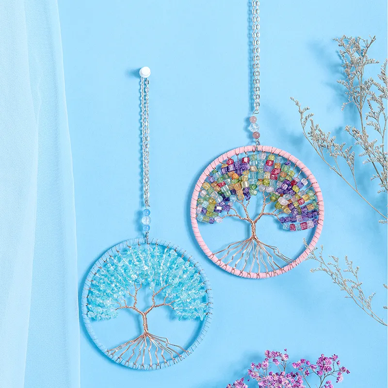 CrystaSl Tree of Life Home Decer Wall Hanged Made Dream Catcher Catcher Checker украшение сине -фиолетовое