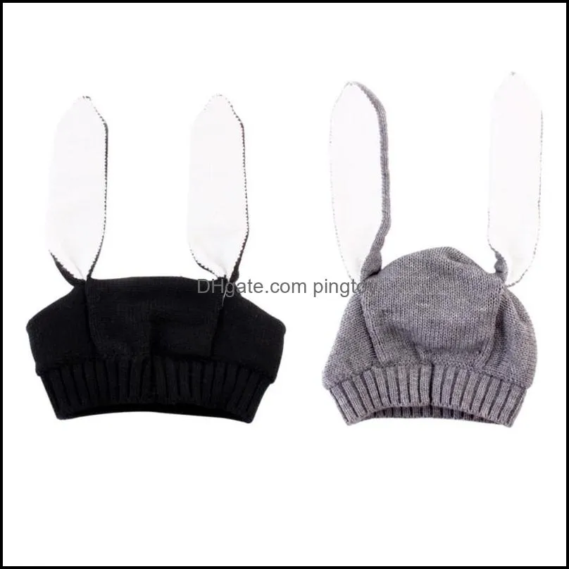 Autumn Toddler Kids Long Ear Rabbit Protection Knitted Wool Caps Winter Warm Baby Boys Girls Hats for 3-10 months Baby 2017