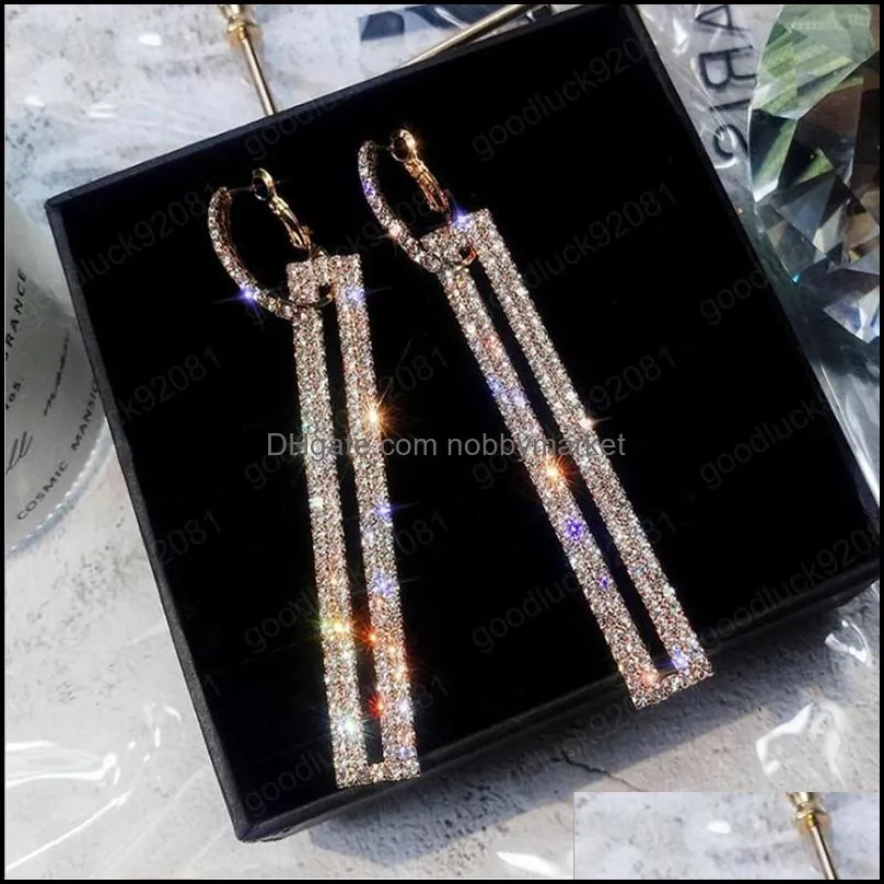 Shiny Fashion Long Geometric Drop Earring Luxury Rectangle Rhinestone Earring Jewelry Woman Korean Dangle Earrings