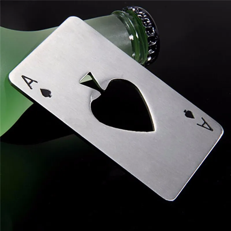 50pcs Stainless Steel Playing Poker Card Ace Heart Shaped Soda Beer Red Wine Cap Can Bottle Opener Bar Tool Openers DH9400