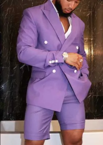 Nuovo arrivo Cappotto viola con pantaloni corti Abiti da uomo Abito da ballo Vintage Groomsmen Smoking da sposa Abito da uomo quotidiano (giacca + pantaloni) X0909