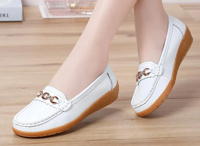 2020 new real cowhide soft sole mom shoes peas shoes women casual shoes