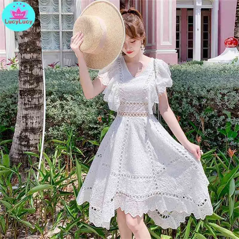 summer irregular waist lace dress Knee-Length Zippers Regular Short Solid Sheath 210416