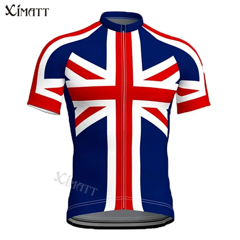 Racing Jackor Classic Retro Storbritannien National Team Pro Cykling Jersey Ximasummer Polyester Mäns Sport Kortärmad Snabbtorkad Andas