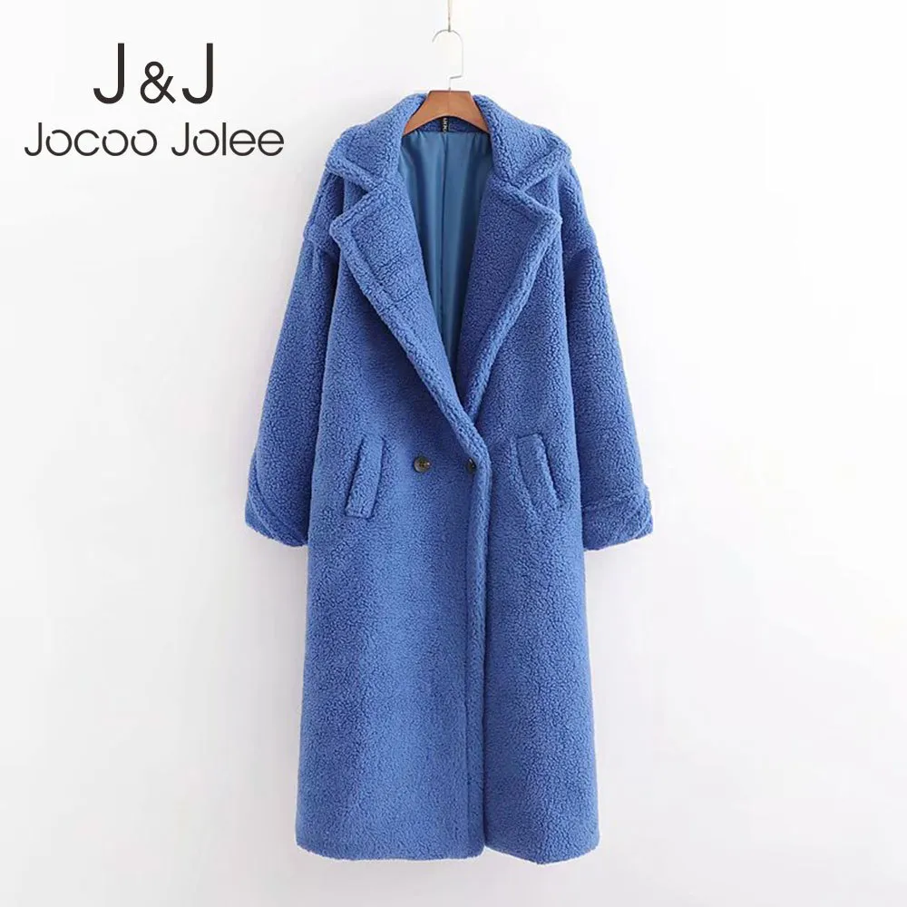 Jocoo Jolee, chaqueta de Cachemira gruesa y cálida para mujer, chaquetas largas de lana de invierno, abrigo de peluche Vintage elegante, prendas de vestir de lana de cordero sintética 210518