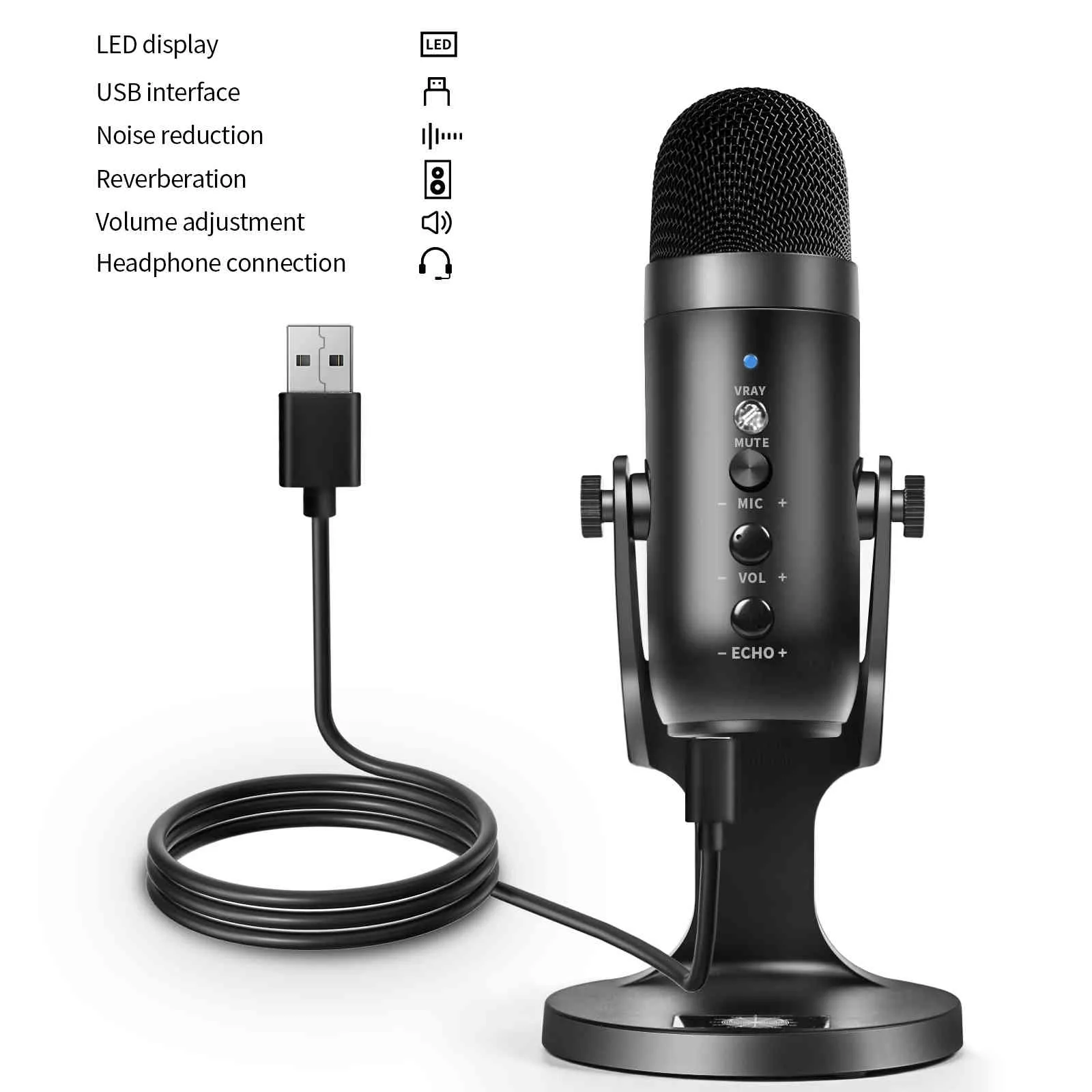 Kondensator Computer USB PC Mikrofon Mikrofonständer POP Filter für Gaming Streaming Podcasting Aufnahme Kopfhörer