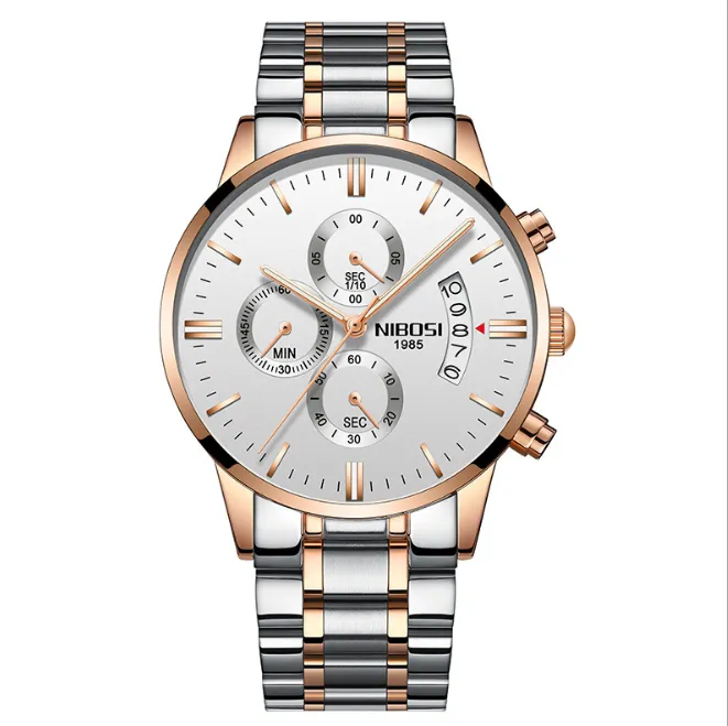 NIBOSI Brand Quartz Chronograph Mens Watches Stainless Steel Band Watch Luminous Date Life Waterproof Wristwatches2806