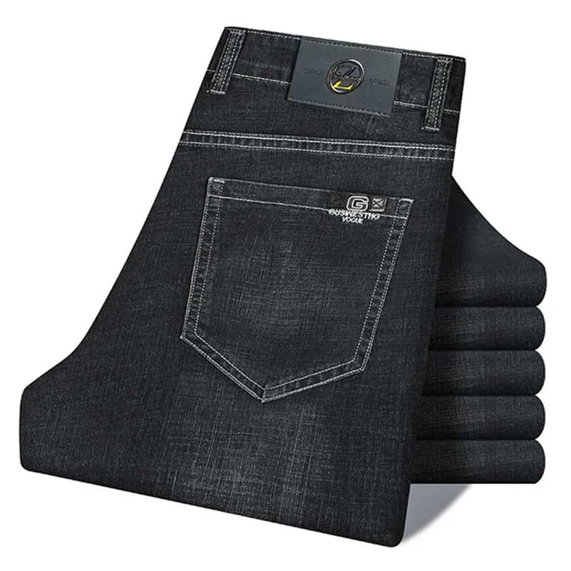 High-end marca homens slim jeans primavera verão negócio casual calças de perna masculina outono inverno estiramento jeans calças 211103