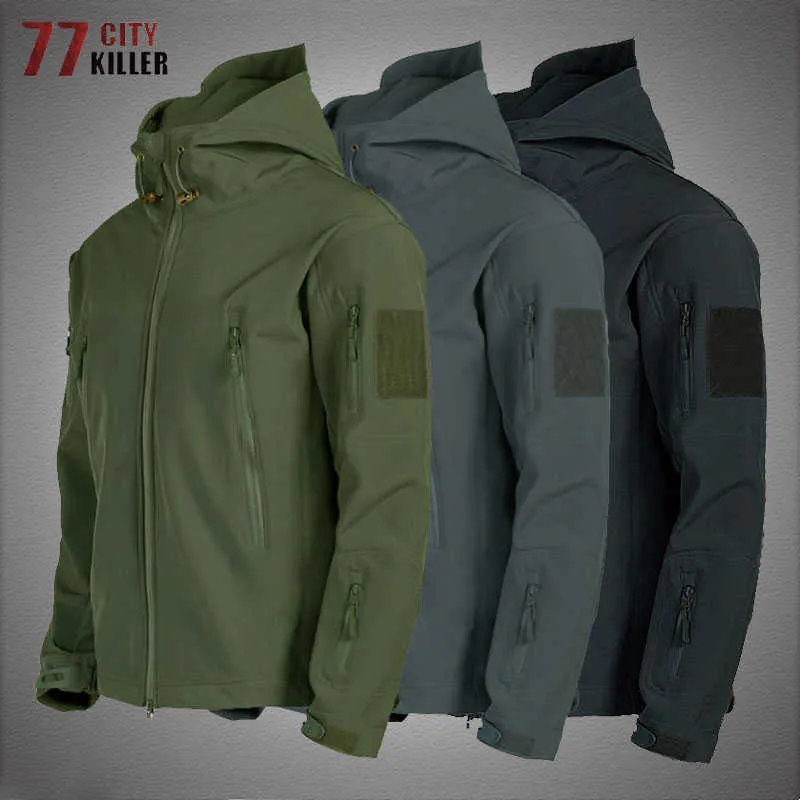 Giacche soft shell in pelle di squalo militare Uomo Giacca tattica antivento impermeabile da uomo Giacche da combattimento dell'esercito Cappotti bomber con cappuccio da uomo 211110