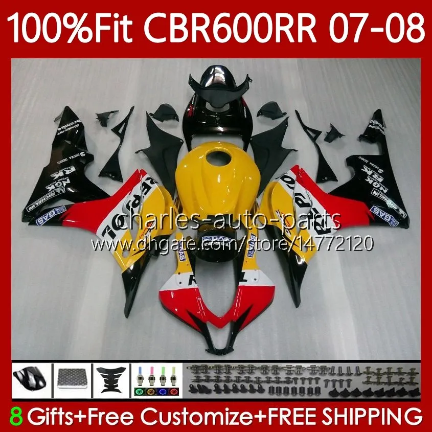 Bodys de Molde de Injeção para Honda CBR 600F5 600 RR CC F5 07-08 Bodywork 70No.37 CBR-600 Repsol Orange CBR600 RR CBR600RR 07 08 CBR600F5 CBR 600RR 600CC 2007 2008 Fairing OEM