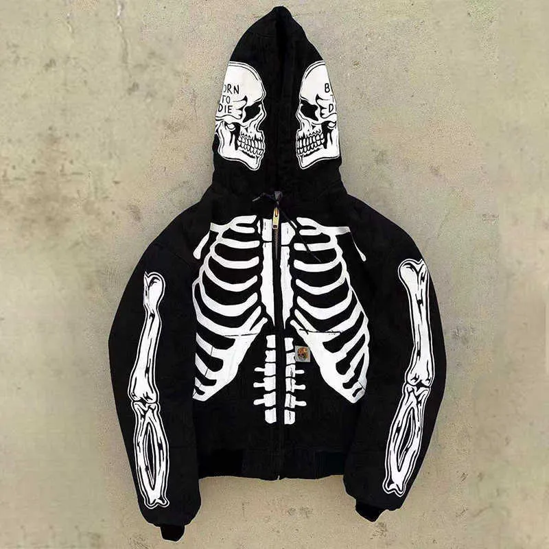 Harajuku Punk Style Gothic Zipper Skeleton Zip Up Hoodie For Couples Red Sweatshirt For Women And Men Wholesale Of Bulk Items 210830 From Xianstore01 15.62 DHgate.Com