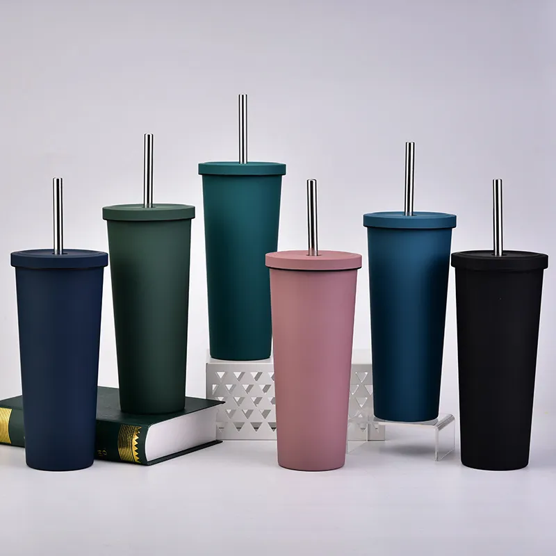 Stainless Steel Vacuum Insulated Tumbler With Metal Straw And Lid Water Mug Coffee Cup Skiny Cups For Ice Drinks Hotest Beverage 13 Color choose Free DHL ship HH21-435