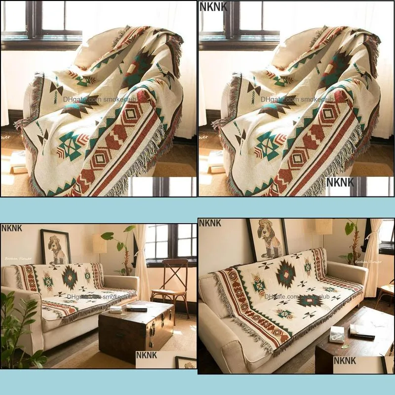 Blankets Ethnic Bohemian Knitted Throw Blanket Picnic Camping Sofa Covers Slipcover High Quality Car Travel Plane