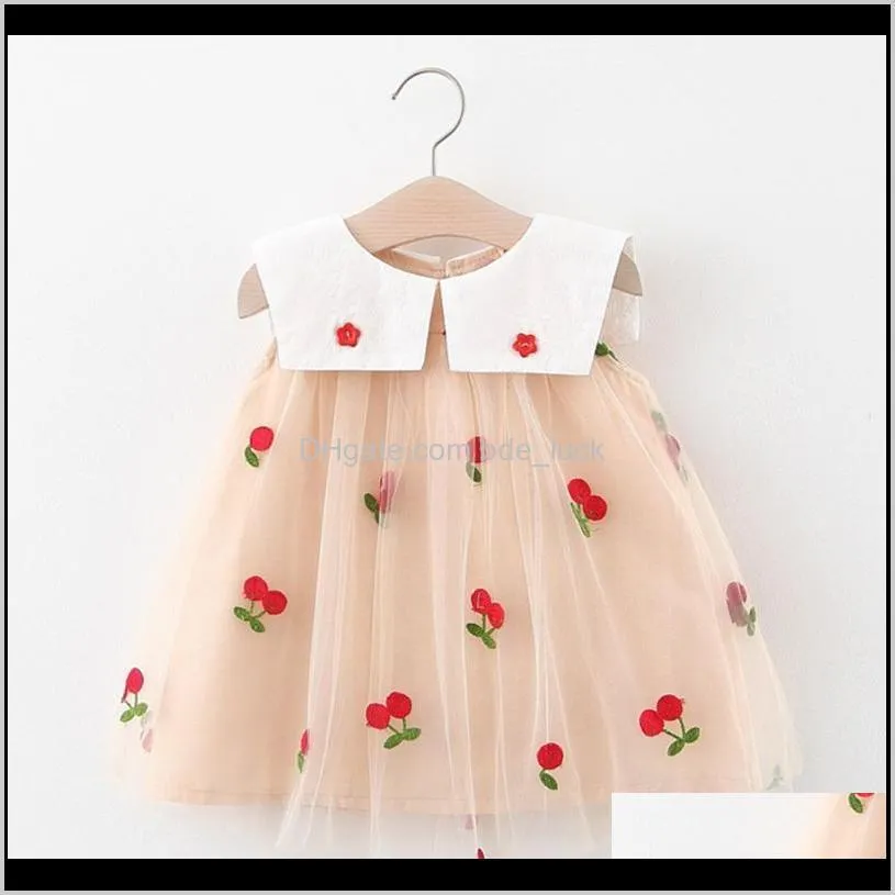 2020 Summer Baby Girls Dress Floral Cherries Tulle Sleeveless Kids Clothing Cotton Print Floral Tulle Cute Infant Girl Dresses