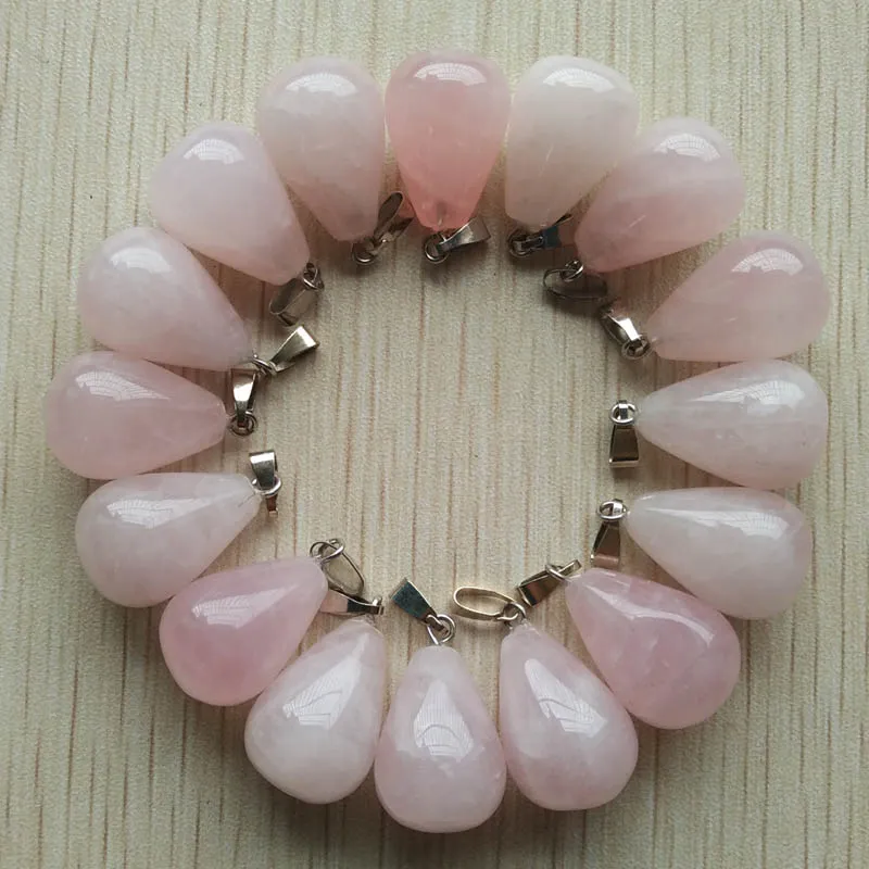 Cor-de-rosa Rose Quartz Gota de água Forma Charms Leardrop Crystal Pingentes para Colar Acessórios Jóias Fazendo