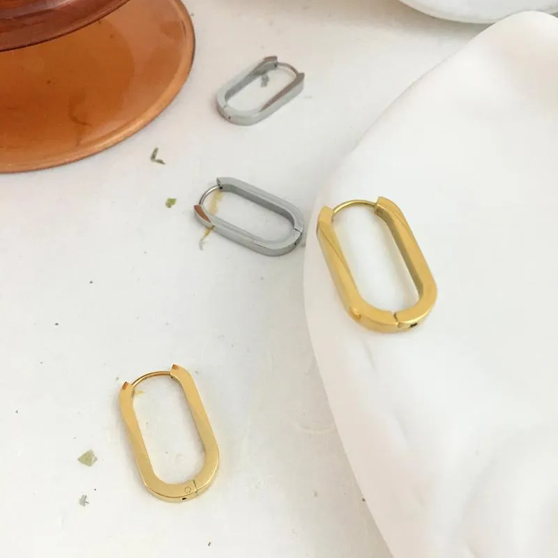 Hoop Huggie Monlansher Geometrische Oval Rechteck Ohrringe Metall Titanstahl Für Frauen Täglich minimalistische Schmuck