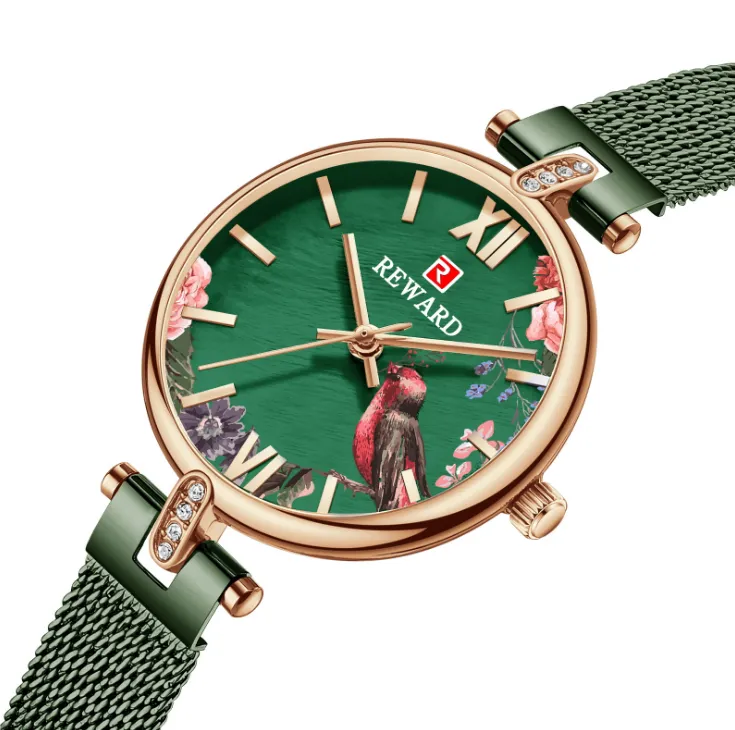 Elegante Charmante BELONING Quartz Dames Horloge Frisse Glaring Horloges Bloemen en Vogels Wijzerplaat Dames INS Stijl Mineraal Glas Wristwatch252Y