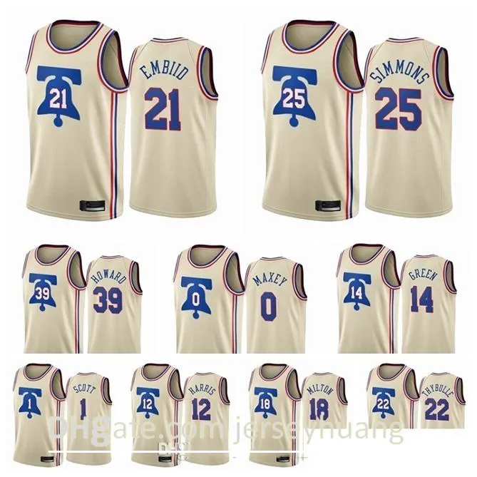 2020 2021 Wholesale Cheap Mens Joel Embiid Ben Simmons Tyrese Maxey Earned Edition Cream Custom Printed Basketball Jersey