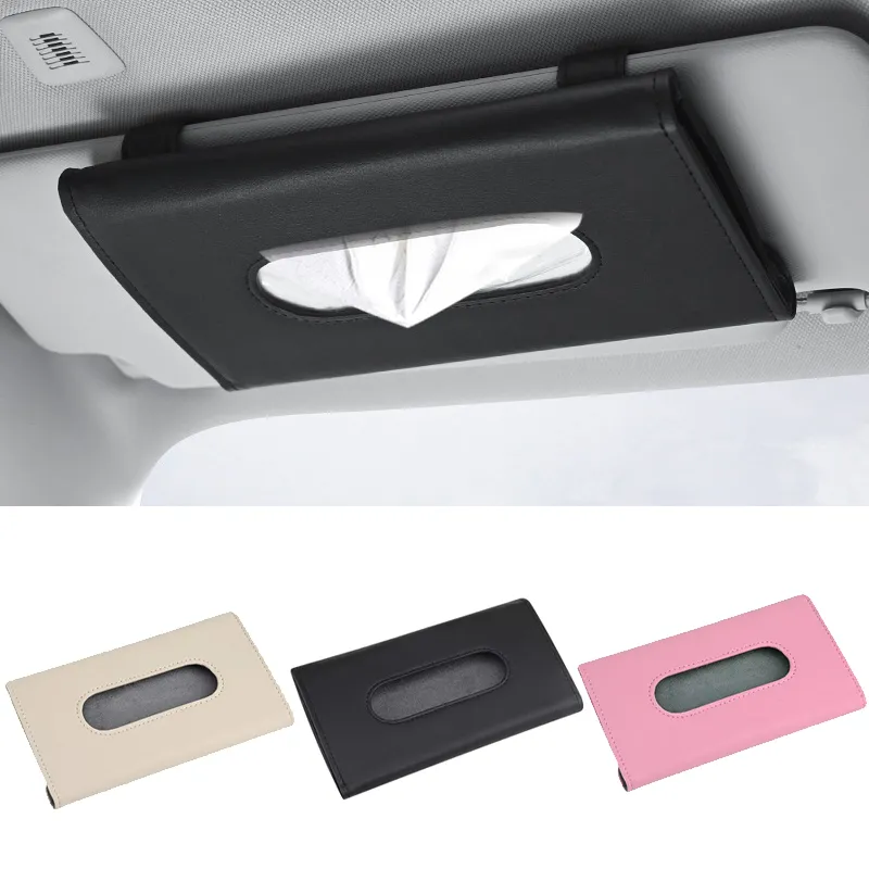 Auto Sonnenblende Tissue Box Halter Auto Innen Lagerung Organizer Maske Box Container Dekoration Für Universal Auto Zubehör PU Leder