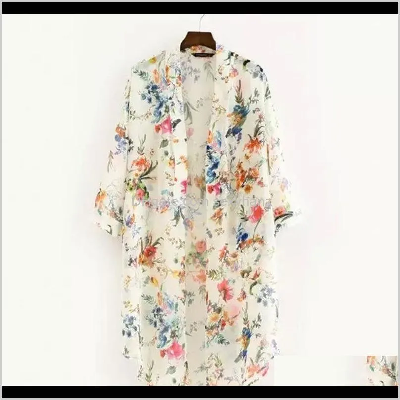 kimono cardigan women vintage floral chiffon shirts loose shawl boho tops long sunscreen jacket blouse1