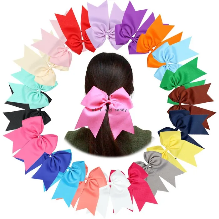 Ribbon Bow Knot Hair Rubber Bands Girl Children Solid Color Horsetail Holder Cuff Hairband Tie Rope Fashion Will and Sandy Red Black White Blue