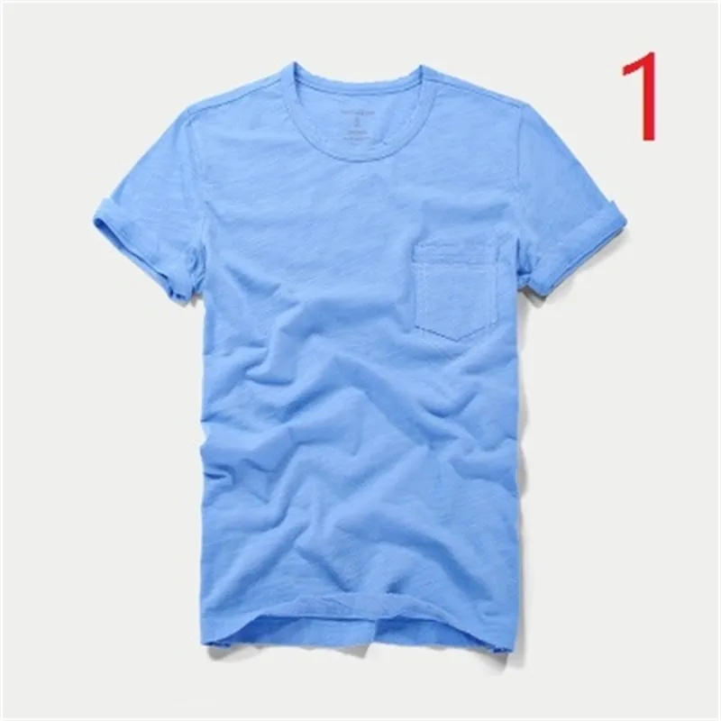 T-shirt en coton pour hommes d'été col rond en bambou à manches courtes demi-couleur unie haut mince 210420