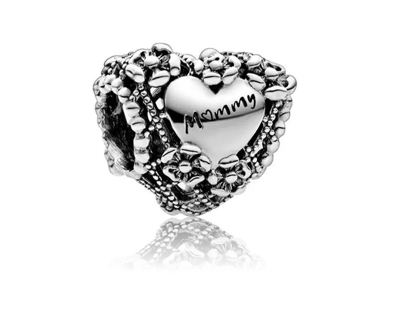 Passar Pandora Sterling Silver Armband 30PCs Mommy Heart Flower Pärlor Charms för European Snake Charm Chain Fashion DIY Smycken Partihandel