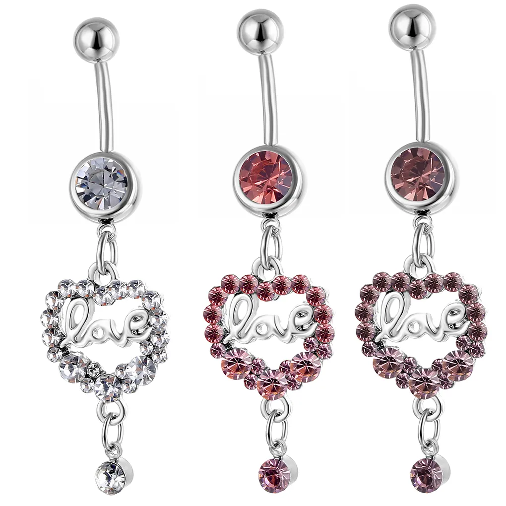 YYJFF D0559 Love Heart Belly Navel Button Ring Mix Colors