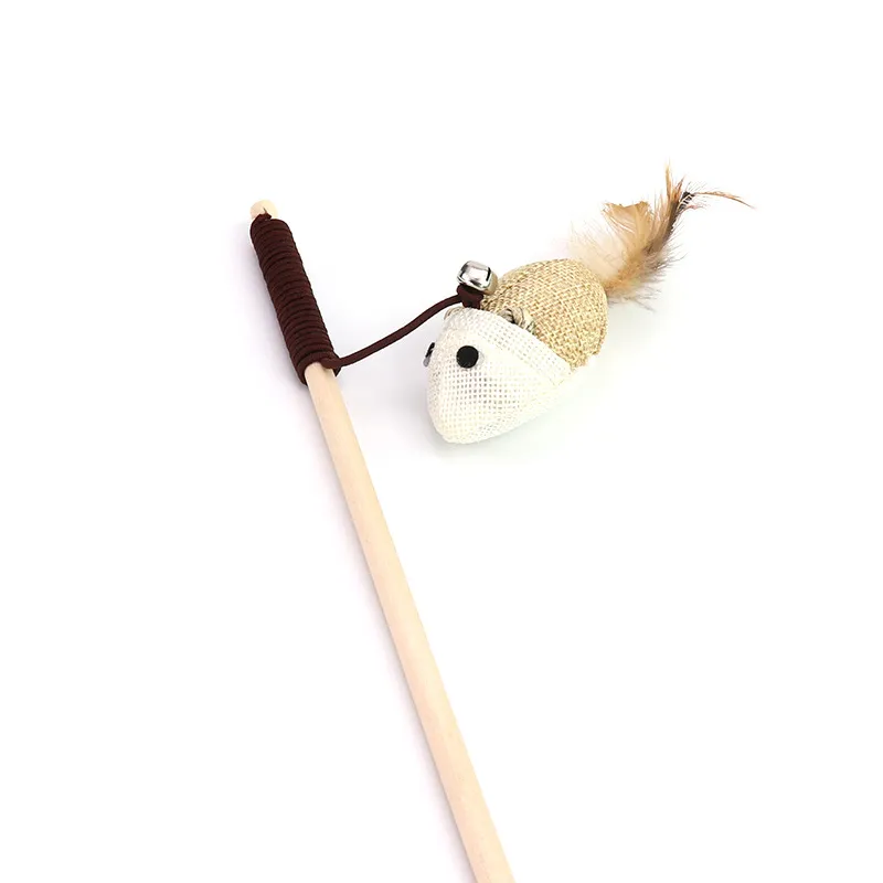 Pet Cat Catnip Natural Wooden Cat Toy With Bell Cat Teaser Rod Bar Wooden Protecting Furniture